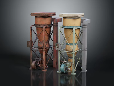Industrial Conical Equipment With Rusty Red And Beige Metal Frames Worn Texture 3d model