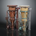 Industrial Conical Equipment With Rusty Red And Beige Metal Frames Worn Texture