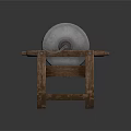 Traditional Manual Grindstone Tool With Wooden Stand And Rope Mechanism