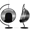Modern Transparent Spherical Hanging Leisure Chairs With Black Frame And Base