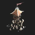 Cartoon Tower Scene With Flag Spiked Hanging Decorations Skulls And Stones