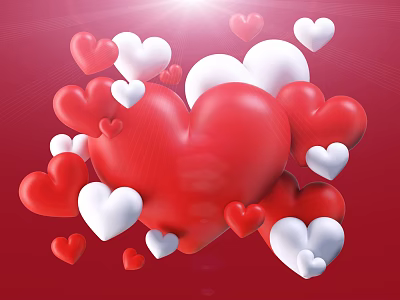 Red And White Heart Shaped Balloons As Decorative Supplies For Daily Life Use 3d model