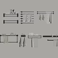 Bathroom Accessories Collection With Black Metal Towel Racks And White Towels
