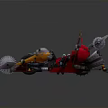 Red And Yellow Modified Racing Car With Skull Decoration Gears Spikes And Flag