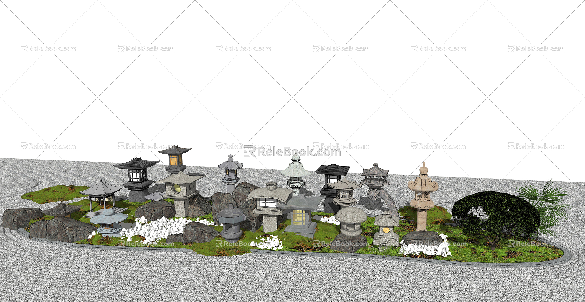 Japanese lawn lamp stone lamp landscape lamp 3d model