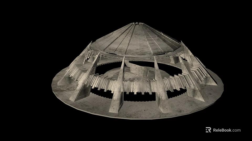 3D Rendered Round Architectural Model With Multi Layered Structure And Symmetrical Gray Design Features 3d model 