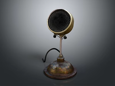 Vintage Brass Equipment With Round Speaker And Metal Base Stand Design 3d model