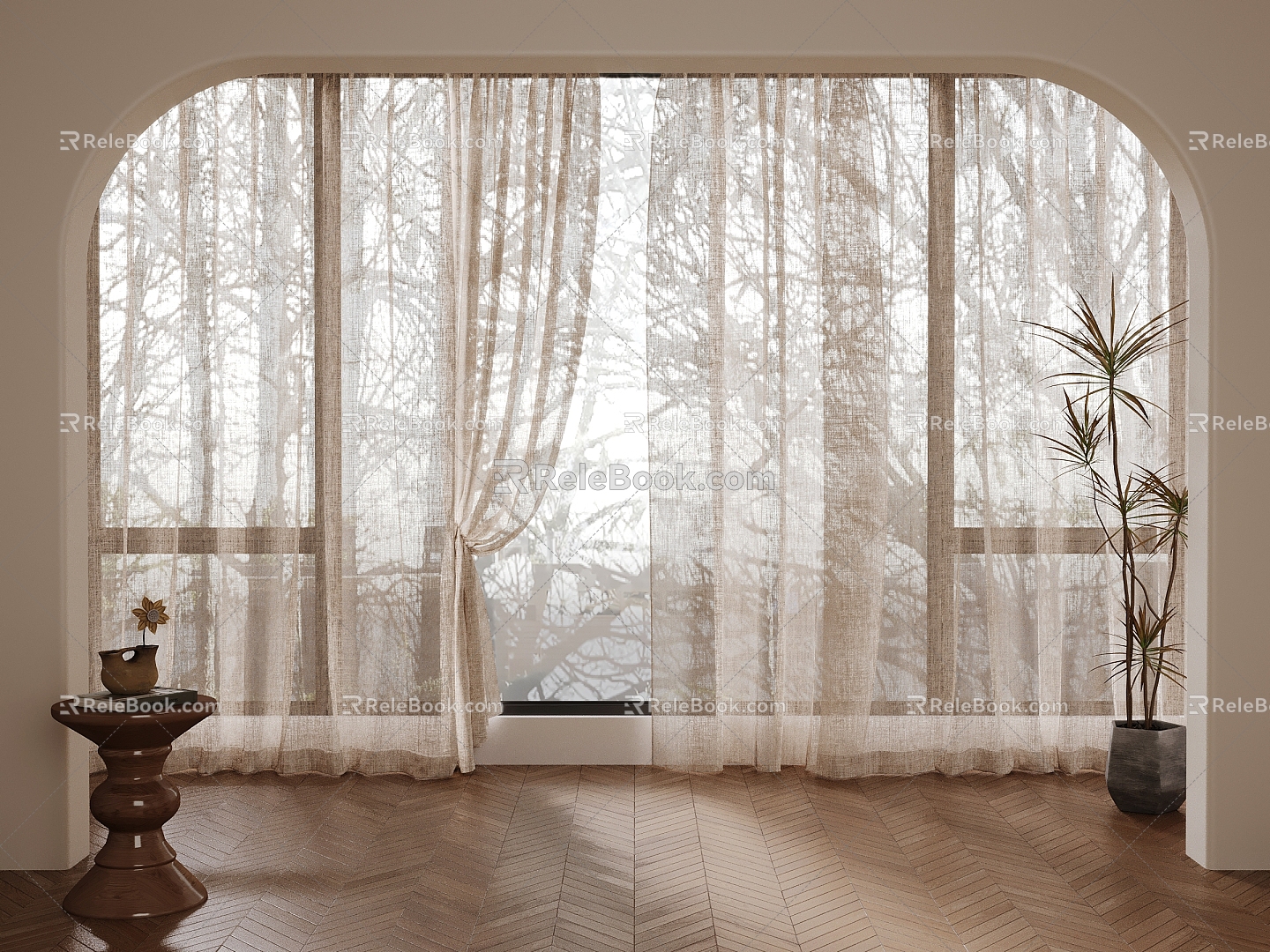 Cream wind curtain gauze curtain pass door cover model