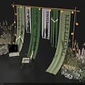 Photo Check In Spot With Wooden Frame Green Calligraphy Banners White Chairs And Flower Decorations