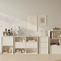 Modern Minimalist Entryway Console Cabinet With White Finish Decorative Items Artwork And Potted Plant