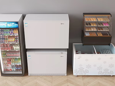 Commercial Display Coolers For Beverages And Pastry With White Floral Chest Freezers 3d model