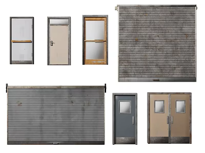 Collection of Various Gates Including Roller Single and Double Doors with Windows 3d model