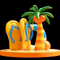 Inflatable Summer Beach Decor With Yellow Flip Flops Green Palm Tree And Orange Striped Elements