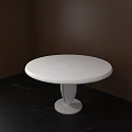 Round White Marble Dining Table With Unique Double Column Base And Dark Wood Wall 3d model
