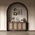 Modern Entryway Side Cabinet With Arched Textured Wall Wooden Doors And Framed