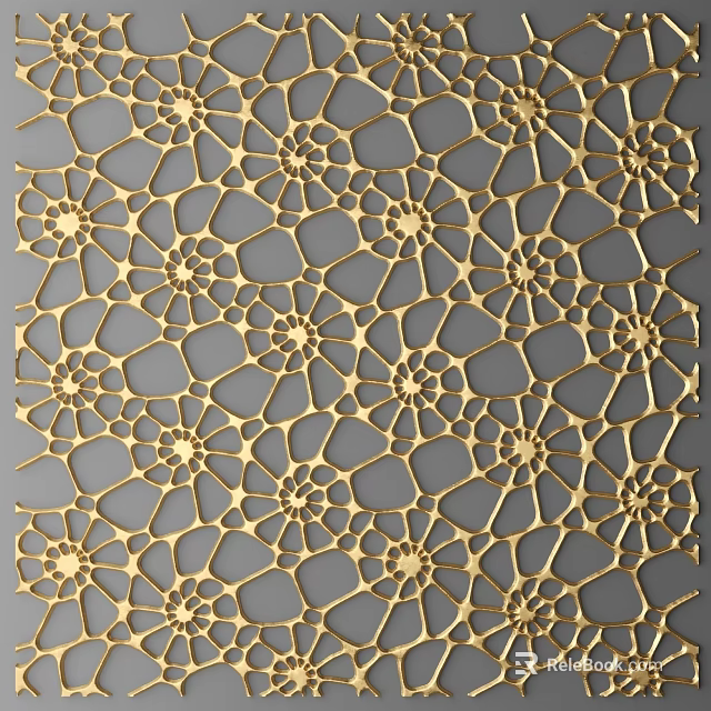 Decorative Golden Laser Cut Wall With Floral And Geometric Patterns Design 3d model 