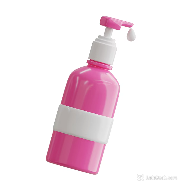 Pink Cosmetic Liquid Bottle With White Pump Dispenser And Label Band 3d model 
