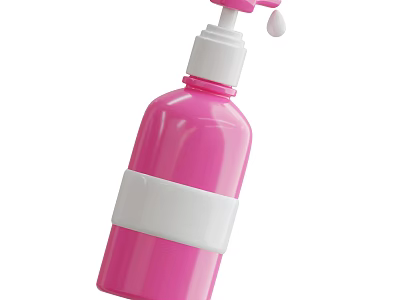 Pink Cosmetic Liquid Bottle With White Pump Dispenser And Label Band 3d model