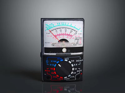 Analog Multimeter With Black Case Dial Scale Pointer And Bottom Knob Symbols 3d model