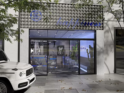 Modern Milk Tea Shop Exterior With Glass Doors And Lit Sign 3d model