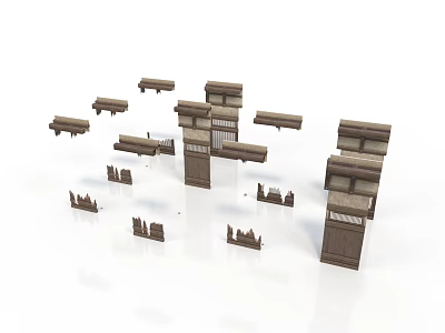 3D Model Ancient Architecture Scattered Wooden Components and Structural Parts 3d model