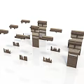 3D Model Ancient Architecture Scattered Wooden Components and Structural Parts
