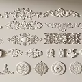 Elegant Carved Ornamental Decorative Design Elements With Various Floral And Scroll Patterns
