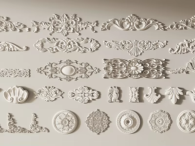 Elegant Carved Ornamental Decorative Design Elements With Various Floral And Scroll Patterns 3d model