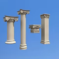 Decorative Stone Columns With Various Styles And Ornate Capitals On Blue Background