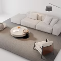 Modern White Modular Sofa And Round Coffee Table Set With Gray Rug Accent Chair