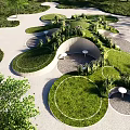 Creative Garden Landscaping With Circular Grass Areas White Pathways Seating And Green Plants