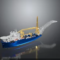 Blue Crane Ship Model With Large Yellow Crane Long Arm And Blue Hull Design