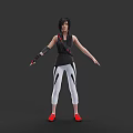 Game and Movie Character With Black Short Hair Sleeveless Top Red Straps and Arm Tattoo