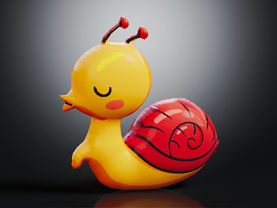 Yellow Snail Shaped Decorative Furniture Piece With Red Spiral Shell And Smiling Design 3d model