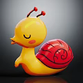 Yellow Snail Shaped Decorative Furniture Piece With Red Spiral Shell And Smiling Design