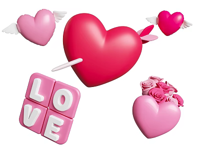 Heart Shaped Inflatables With Wings Arrow LOVE Blocks And Roses For Decorations 3d model