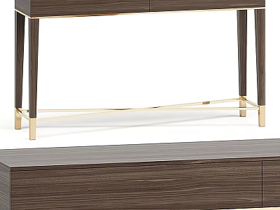 Stylish Console Table And Side Cabinet With Walnut Finish Gold Metal Legs For Entryway 3d model