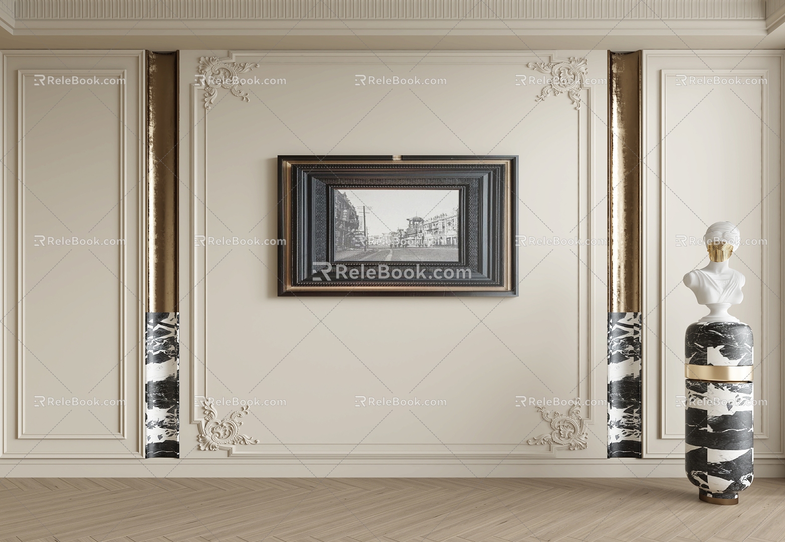 French Background Wall Bedside Background Wall Living Room Background Wall Panel 3d model