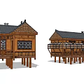 Traditional Wooden House With Sloped Rooftop Wooden Windows And Stilt Structure