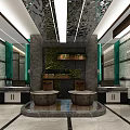 Elegant Modern Storefront Design With Marble Walls Lighting Strips Green Plants And Seating Area