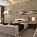 Hotel Guest Room Interior With Twin Beds Large Windows And Flat Screen TV