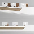 Modern Reception Desk With White Surface Wooden Panel And Computer Monitors 3d model