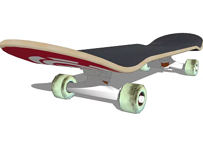 Stylish Sports Equipment Skateboard With Black Deck Red Edge Green Wheels And White Trucks 3d model