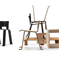 Modern Leisure Chairs With Wooden And Metal Frames In Black And Natural Tones