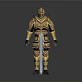 Detailed Game Movie Character In Ornate Gold And Red Decorated Armor With Intricate Design