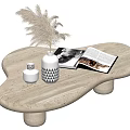 Textured Surface Irregular Shaped Coffee Table with Pampas Grass Vase Small Geometric Jar Open Magazine 3d model
