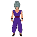 Game Movie Character 3D Model with Silver White Hair Purple Outfit Red Belt and Muscular Build