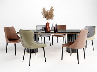 Modern Dining Table and Chair Combination Rectangular Dining Table and Chair Combination 3d model