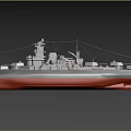 3D Model Of A Warship With Grey And Red Hull