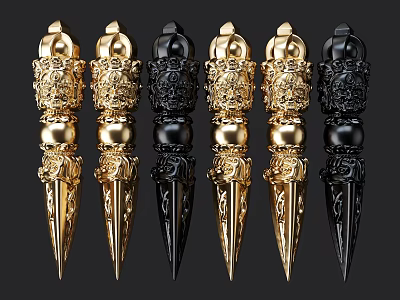 Intricate Sculpture Carving Art Pieces In Gold And Black Colors With Detailed Patterns 3d model